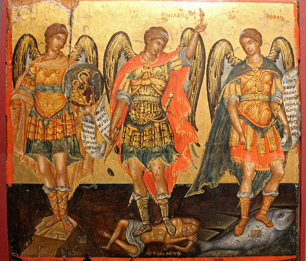Los Arcángeles Miguel, Gabriel y Rafael; Theotokos Antivouniotissa Monastery, Corfu, Greece